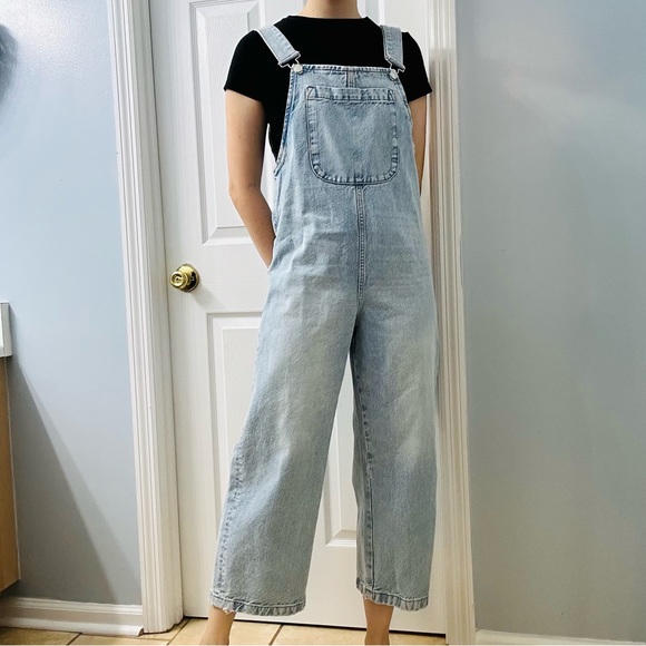 Zara Jeans Zara Overalls Denim Light Blue Wide Leg Cropped Casual